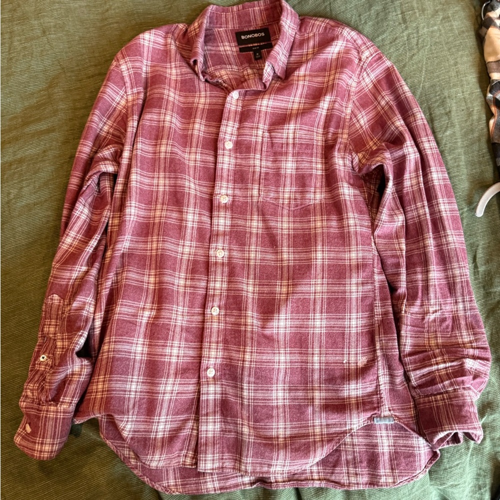 Bonobos Men’s Slim Fit Plaid Button Down Shirt Red Medium